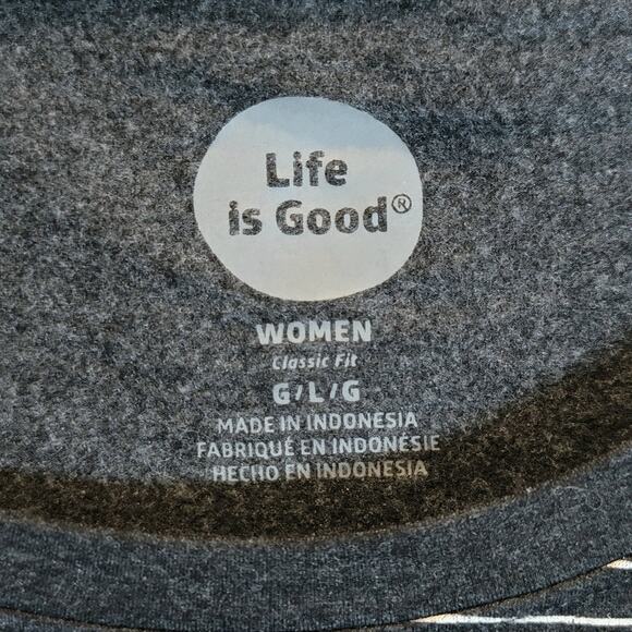 VTG Life is Good Sweatshirt Top Sz Large Black Pinstripe Long Sleeve Pullover - Picture 4 of 9